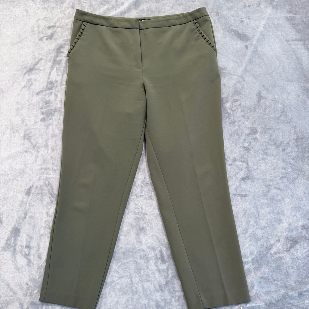 Zac & Rachel Womens Dress Pants Ruffle Pocket Polyester Green Straight Fit 12